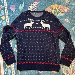 J.Crew Navy Blue Reindeer Fair Isle Lambswool Sweater Large